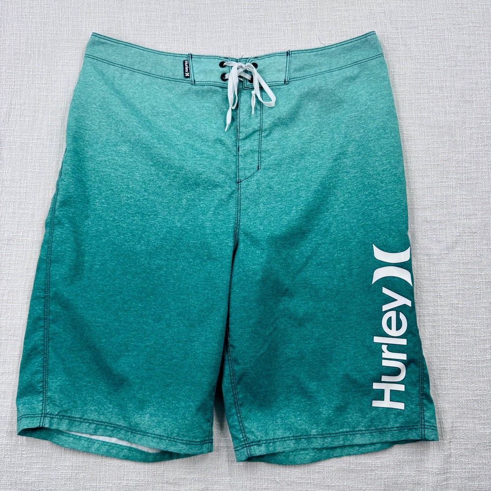 Hurley Block Party Board Shorts Mens 32 Green Heathered Swim Trunks Buckle - Picture 1 of 8